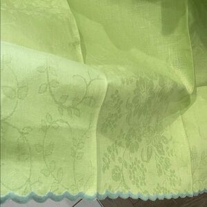 Vintage Italian Pure Linen Tablecloth Olive Lime Green Floral Sky Blue Edge